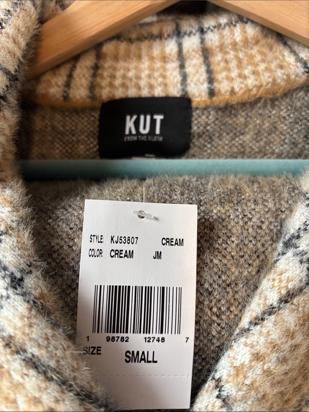 Kut from the Kloth Beige Plaid Double-Breasted Pea Coat - Picture 3 of 4